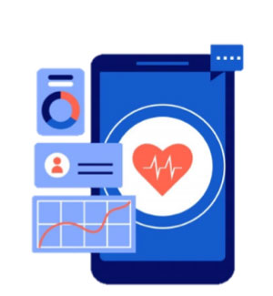 smart phone displaying health symbols and graphs