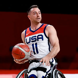 Steve Serio playing wheelchair basketball