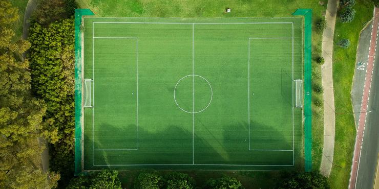aerial view of a soccer field