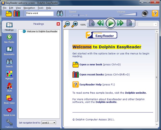 Screenshot of the EasyReader application window