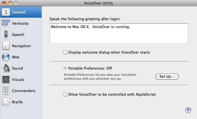 Screenshot showing VoiceOver options
